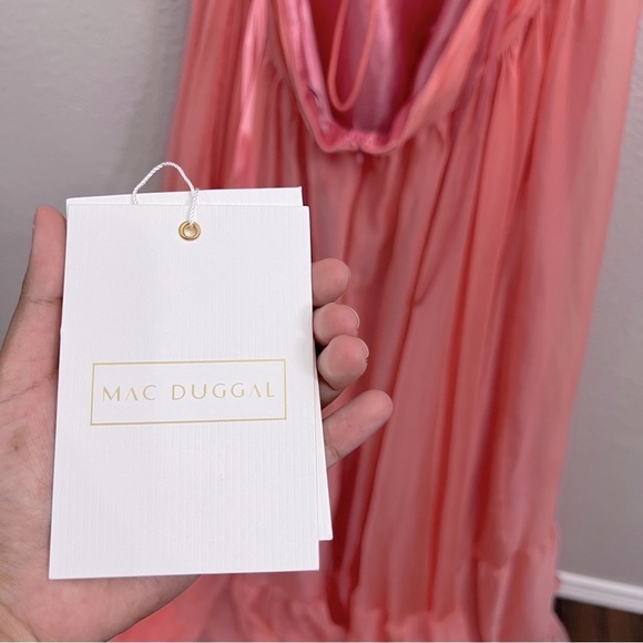 NEW $600 MAC DUGGAL RUFFLE TIERED CUT-OUT CHIFFON GOWN CORAL SIZE 12 - Picture 16 of 17